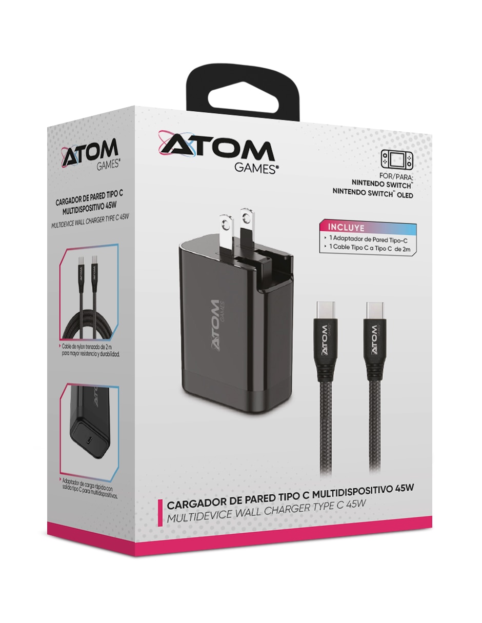 Cargador pared Atom Games AGNSWO-002D USB tipo C 45 W